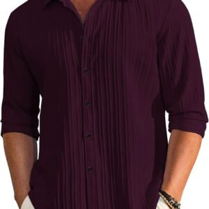 Men's Textured Linen Casual Shirt — Long Sleeve