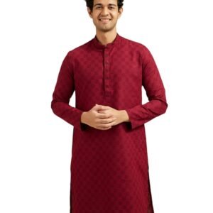 Men's Cotton Textured Kurta (Maroon)