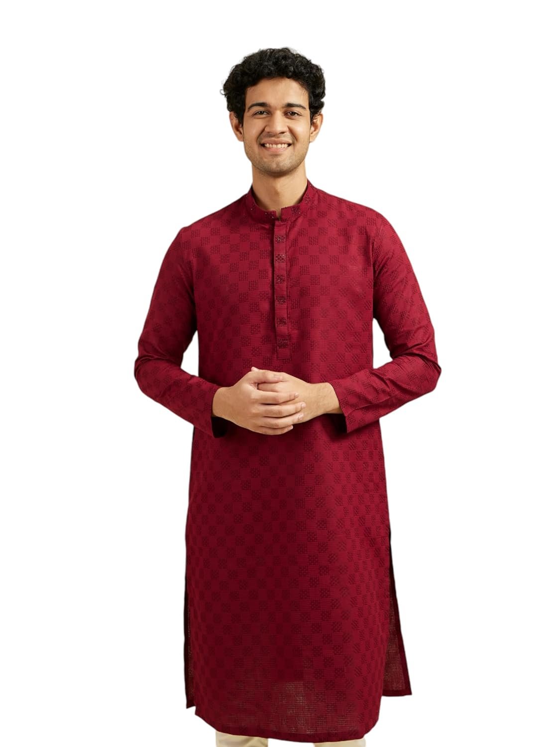 Men's Cotton Textured Kurta (Maroon)